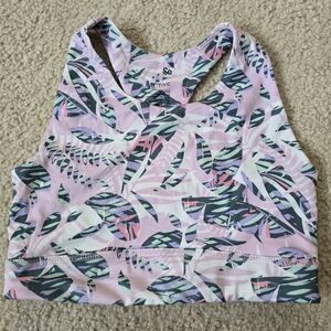 🌈 GIRLS 10/12 Pink and Green Leaf Print Sports Bra